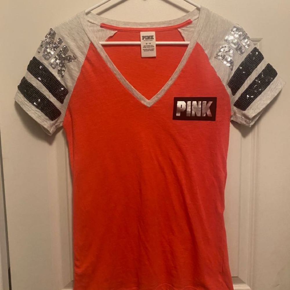 PINK Sequin Sleeve T-Shirt Size Medium